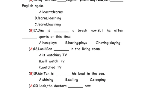 No.151语法专练现在进行时答案解析_初中英语语法_最全初中英语语法习题_No.151语法专练现在进行时