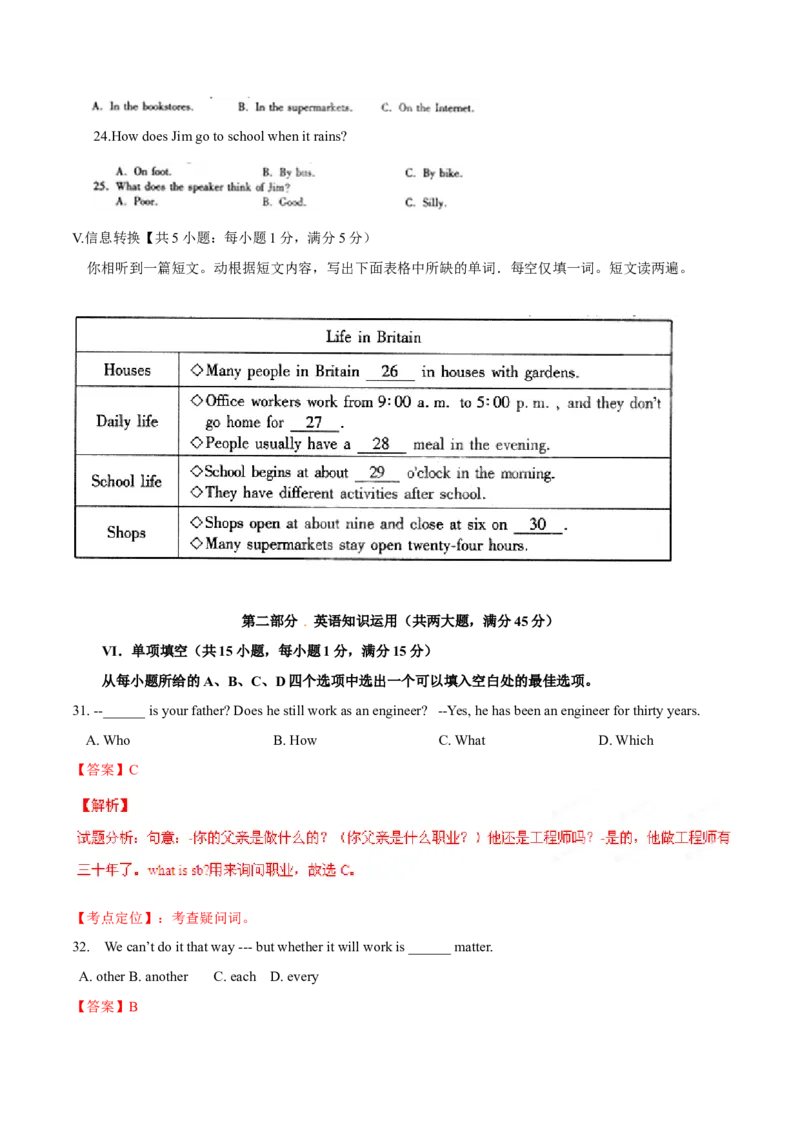 2015年中考真题精品解析英语（安徽卷）精编word版（解析版）_中考真题_3.英语中考真题2015-2024年_2015年全国中考YINGYU144份_2015年中考真题精品解析英语（安徽卷）精编word版