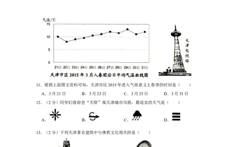 2015年天津市中考地理试卷（原卷）_中考真题_9.地理中考真题2015-2024年_地区卷_天津地理15-19，22