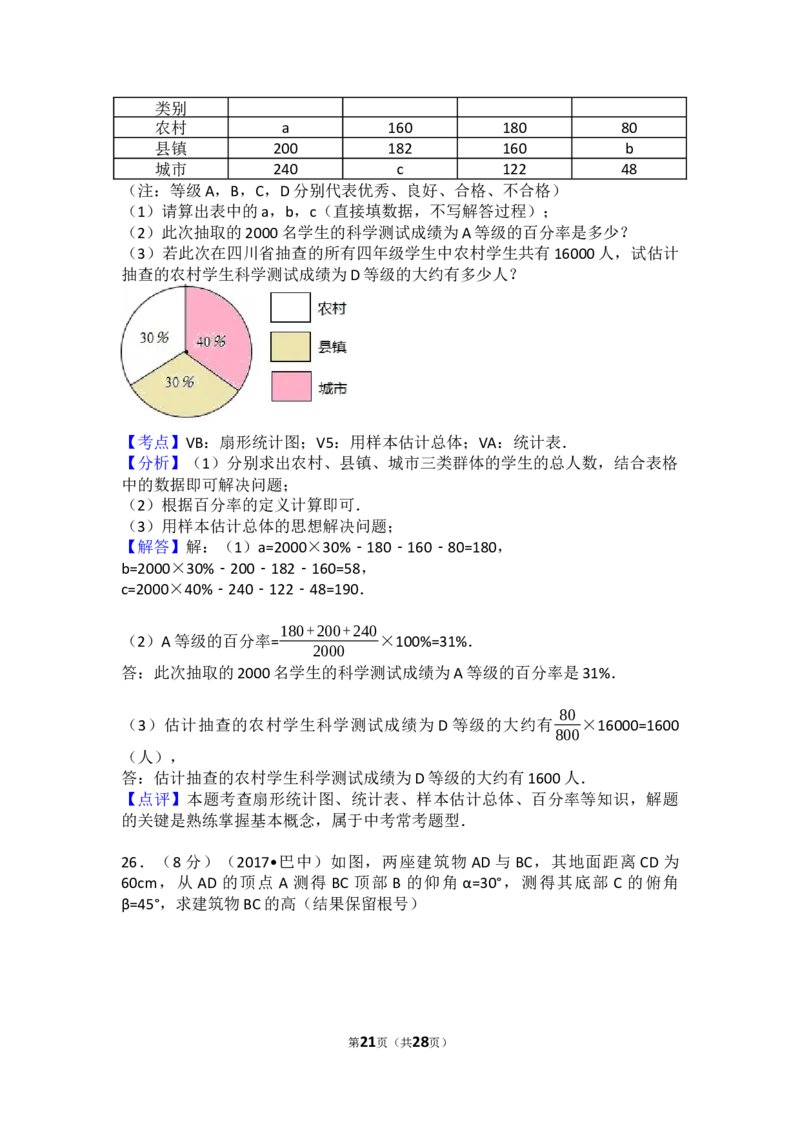 2017年四川省巴中市中考数学试卷（含解析版）_中考真题_2.数学中考真题2015-2024年_2017年全国中考数学160份