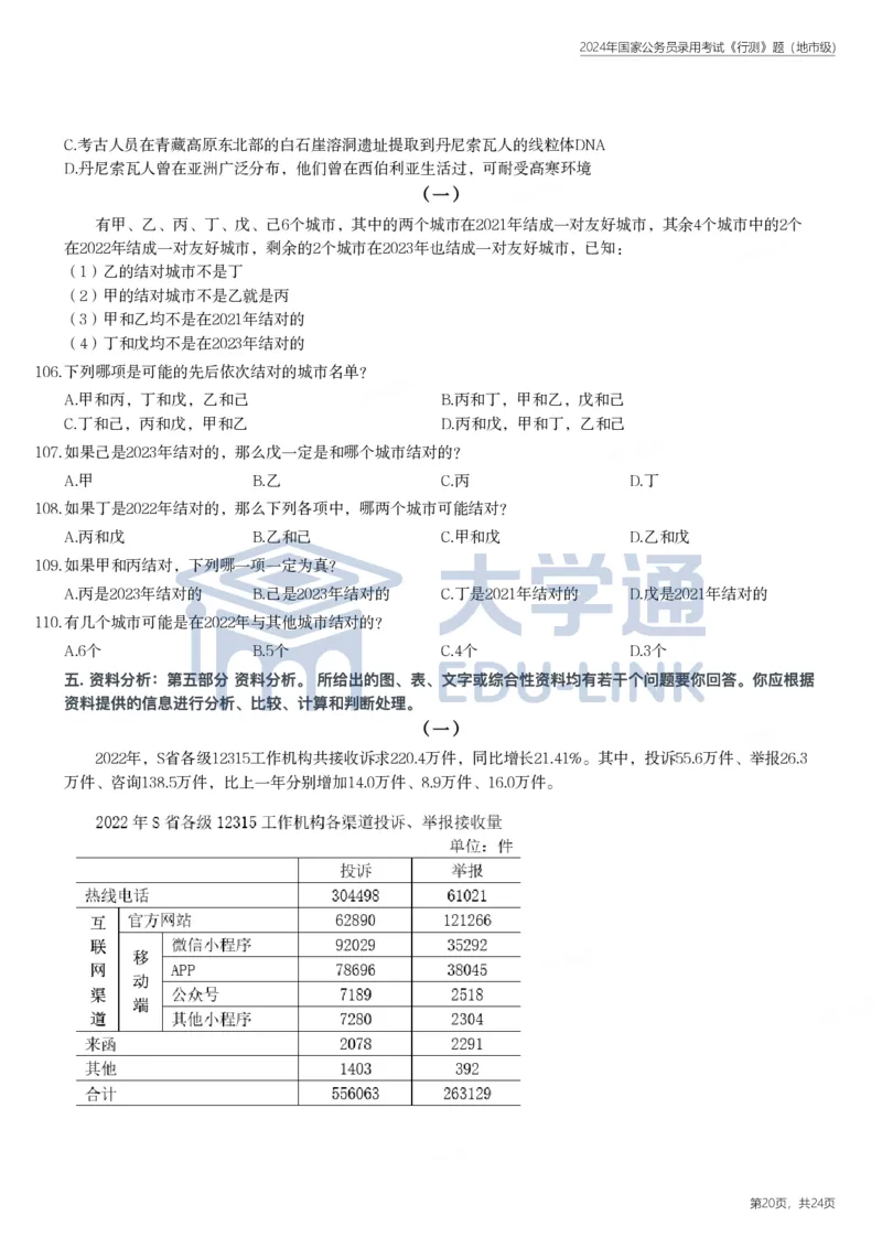 2024年国家公务员录用考试《行测》题（地市级）_2000-2025国考行测PDF