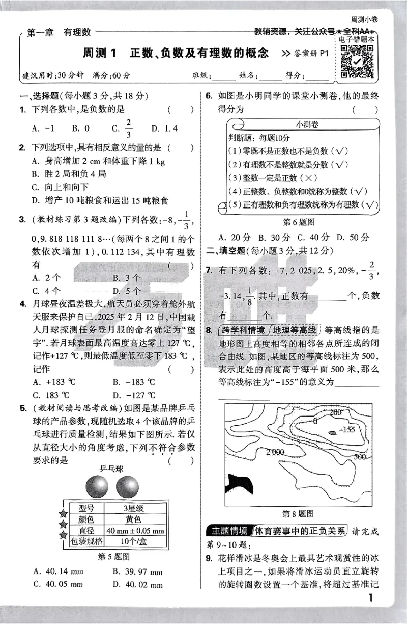 2026《万唯大小卷&bull;数学》7上周测小卷(RJ)_2026万唯系列预习复习_2026版初中《万唯大小卷》7年级上册（全科多版本）_2026《万唯大小卷&bull;数学》7上(RJ)