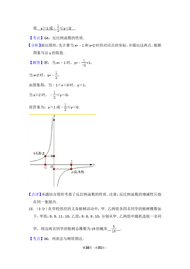 2016年内蒙古呼和浩特市中考数学试卷（含解析版）_中考真题_2.数学中考真题2015-2024年_2016年全国中考数学160份