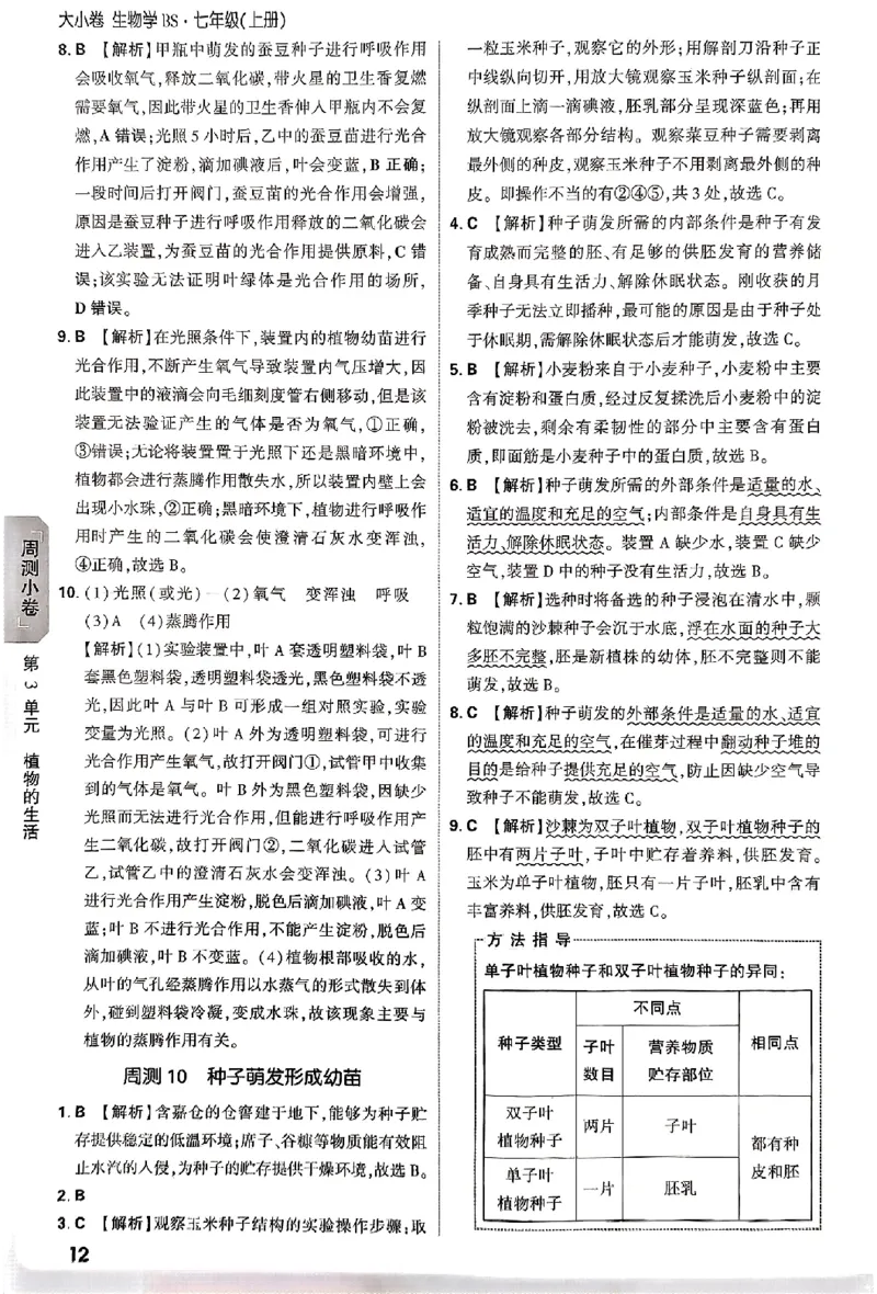 2026《万唯大小卷&bull;生物》7上参考答案(BS)_2026万唯系列预习复习_2026版初中《万唯大小卷》7年级上册（全科多版本）_2026《万唯大小卷&bull;生物》7上(BS)