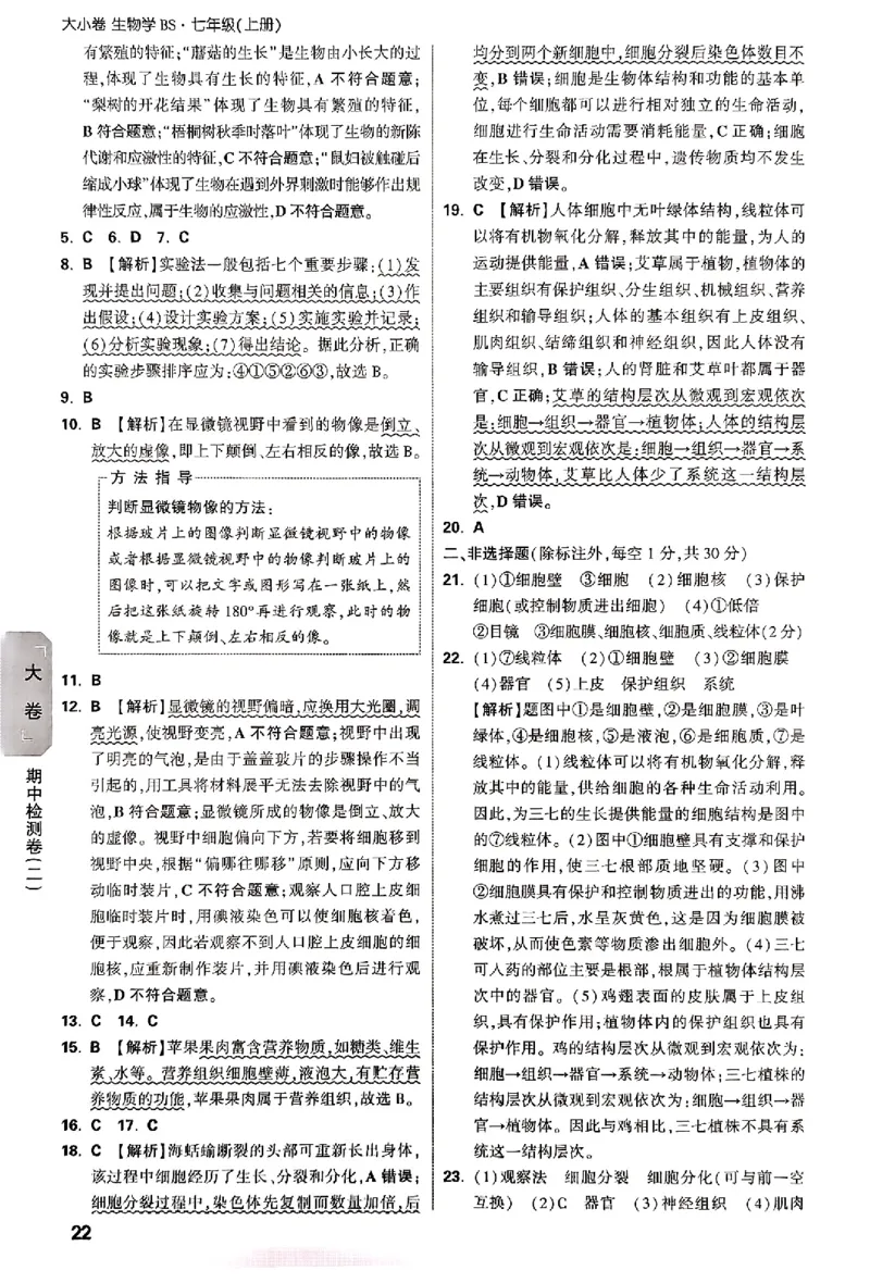2026《万唯大小卷&bull;生物》7上参考答案(BS)_2026万唯系列预习复习_2026版初中《万唯大小卷》7年级上册（全科多版本）_2026《万唯大小卷&bull;生物》7上(BS)