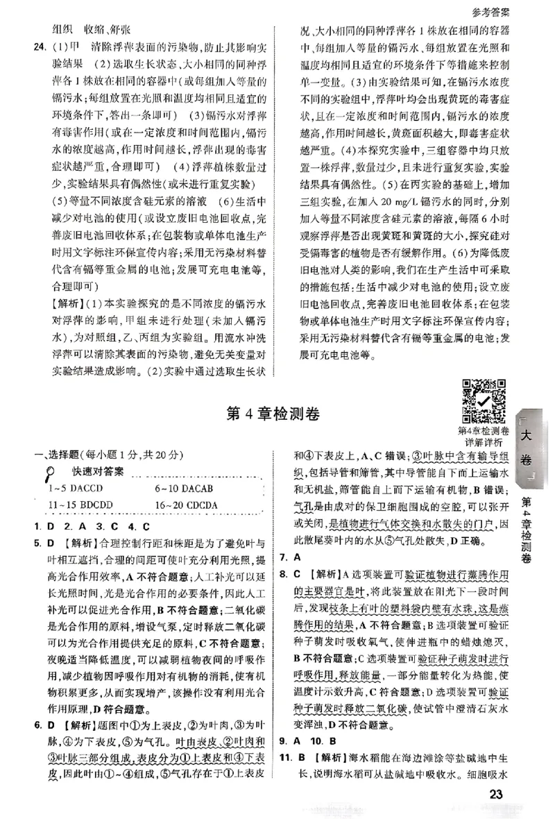 2026《万唯大小卷&bull;生物》7上参考答案(BS)_2026万唯系列预习复习_2026版初中《万唯大小卷》7年级上册（全科多版本）_2026《万唯大小卷&bull;生物》7上(BS)