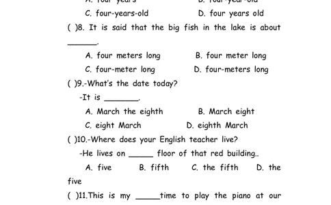 No.100数词练习题②_初中英语语法_最全初中英语语法习题_No.100数词练习题②