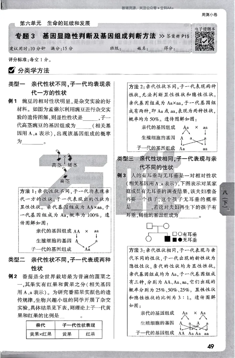 2026《万唯大小卷&bull;生物》8全周测小卷(RJ)_2026万唯系列预习复习_2026版初中《万唯大小卷》8年级上册（全科多版本）_2026《万唯大小卷&bull;生物》8全(RJ)