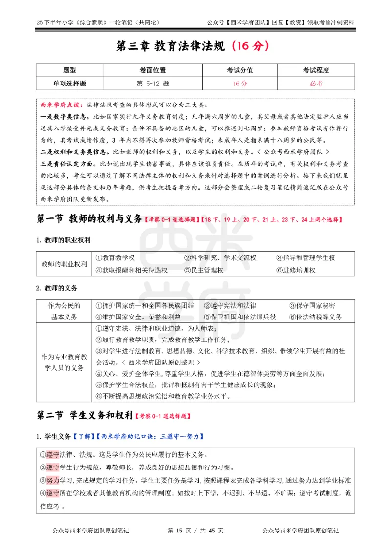 25下小学-综合素质一轮笔记_4-教培资料-26年最新资料-同步更新_小学教资_04小学重点笔记_25下教资笔试西米学府学霸笔记（中小：科一科二）_小学：一轮重点笔记+默写本