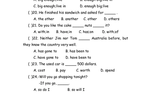 No.144综合训练选择题②_初中英语语法_最全初中英语语法习题_No.144综合训练选择题②