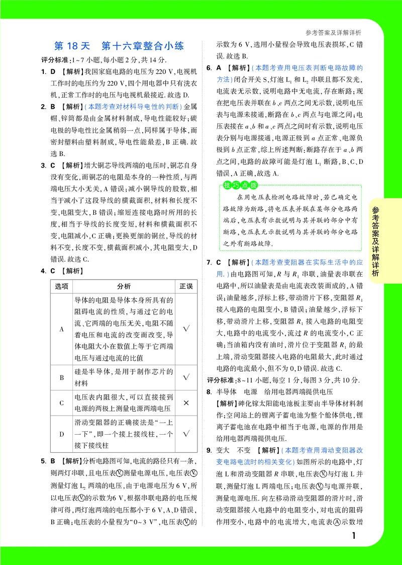 DAY18_2026万唯系列预习复习_2025版《万唯初中预习视频课》789年级上册多版本_2025版万唯初三预习视频课物理人教版上册_2025版万唯初三预习视频课物理人教版上册_视频_第18天_答案详解详析