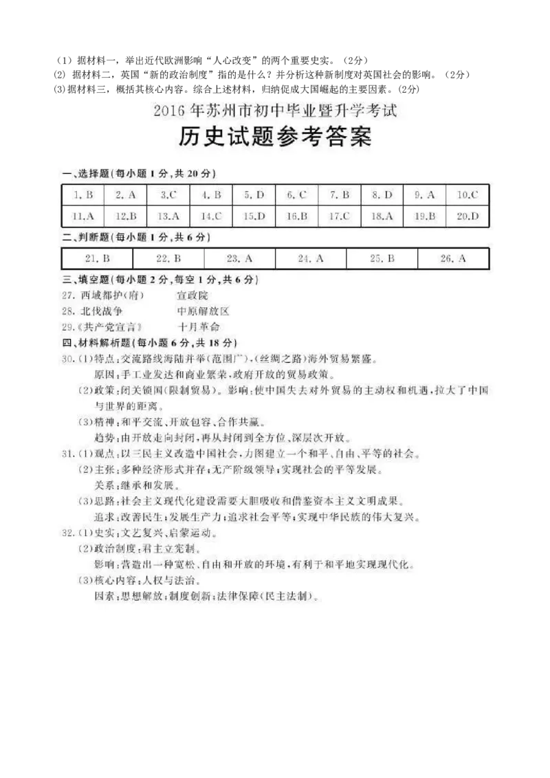 2016年江苏省苏州市中考历史试题及答案_中考真题_6.历史中考真题2015-2024年_地区卷_江苏省_苏州历史08-22