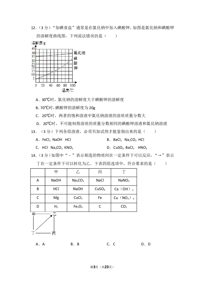 2014年湖南省岳阳市中考化学试卷（含解析版）_中考真题_5.化学中考真题2015-2024年_地区卷_湖南省_岳阳化学12-22