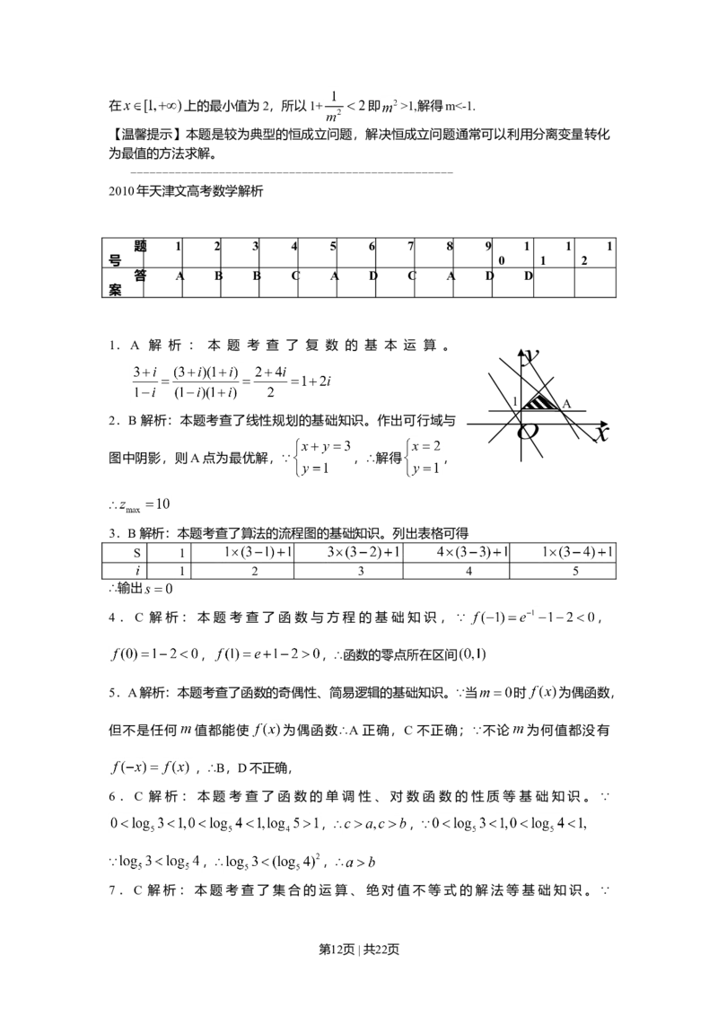 2010年高考数学试卷（文）（天津）（解析卷）_1.高考2025全国各省真题+答案_01.2008-2024全国高考真题（按省份分类）_30.天津_2008-2024&middot;（天津）数学高考真题