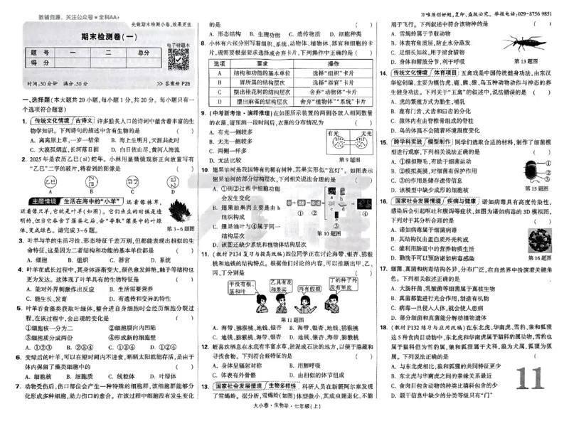 2026《万唯大小卷&bull;生物》7上大卷(RJ)_2026万唯系列预习复习_2026版初中《万唯大小卷》7年级上册（全科多版本）_2026《万唯大小卷&bull;生物》7上(RJ)