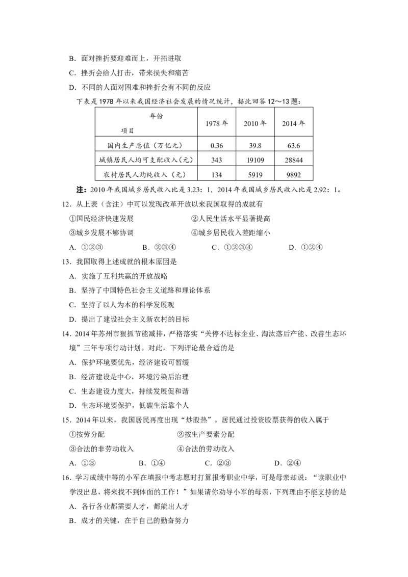 2015年江苏省苏州市中考政治试题及答案_中考真题_7.政治中考真题2015-2024年_地区卷_江苏省_苏州思想品德08-22