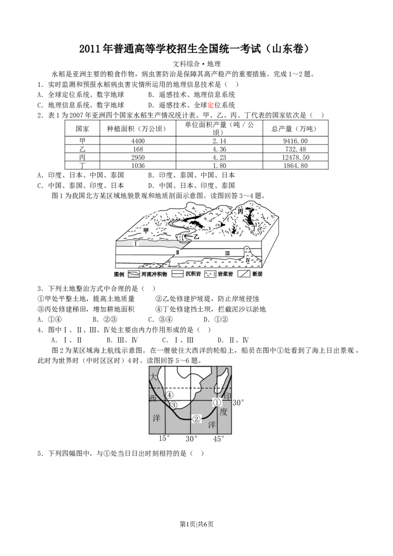 2011年高考地理试卷（山东）（空白卷）_1.高考2025全国各省真题+答案_01.2008-2024全国高考真题（按省份分类）_15.山东_2008-2024&middot;（山东）地理高考真题