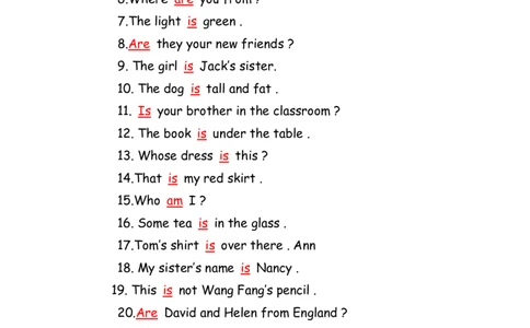 No.8be动词练习（amisare）答案解析_初中英语语法_最全初中英语语法习题_No.8be动词练习（amisare）
