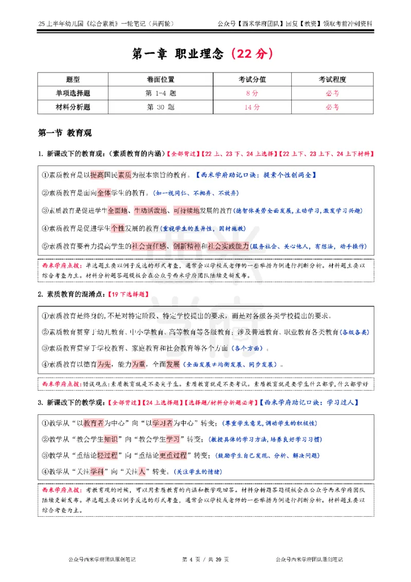 25上幼儿园-综合素质一轮笔记公众号：双马尾资料库_4-教培资料-26年最新资料-同步更新_科一科二电子资料合集中小幼（笔记真题知识点汇总等）文件多，按需保存_01西米合集