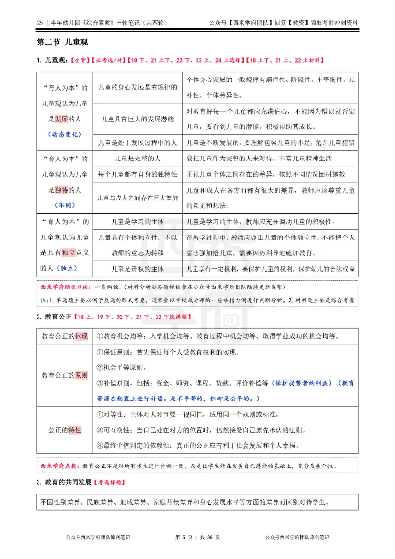 25上幼儿园-综合素质一轮笔记公众号：双马尾资料库_4-教培资料-26年最新资料-同步更新_科一科二电子资料合集中小幼（笔记真题知识点汇总等）文件多，按需保存_01西米合集