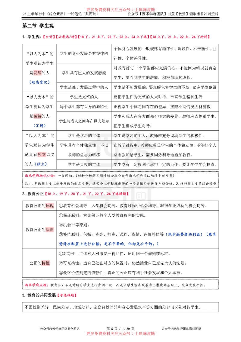 25上初中-综合素质一轮笔记公众号：双马尾资料库_4-教培资料-26年最新资料-同步更新_科一科二电子资料合集中小幼（笔记真题知识点汇总等）文件多，按需保存_01西米合集
