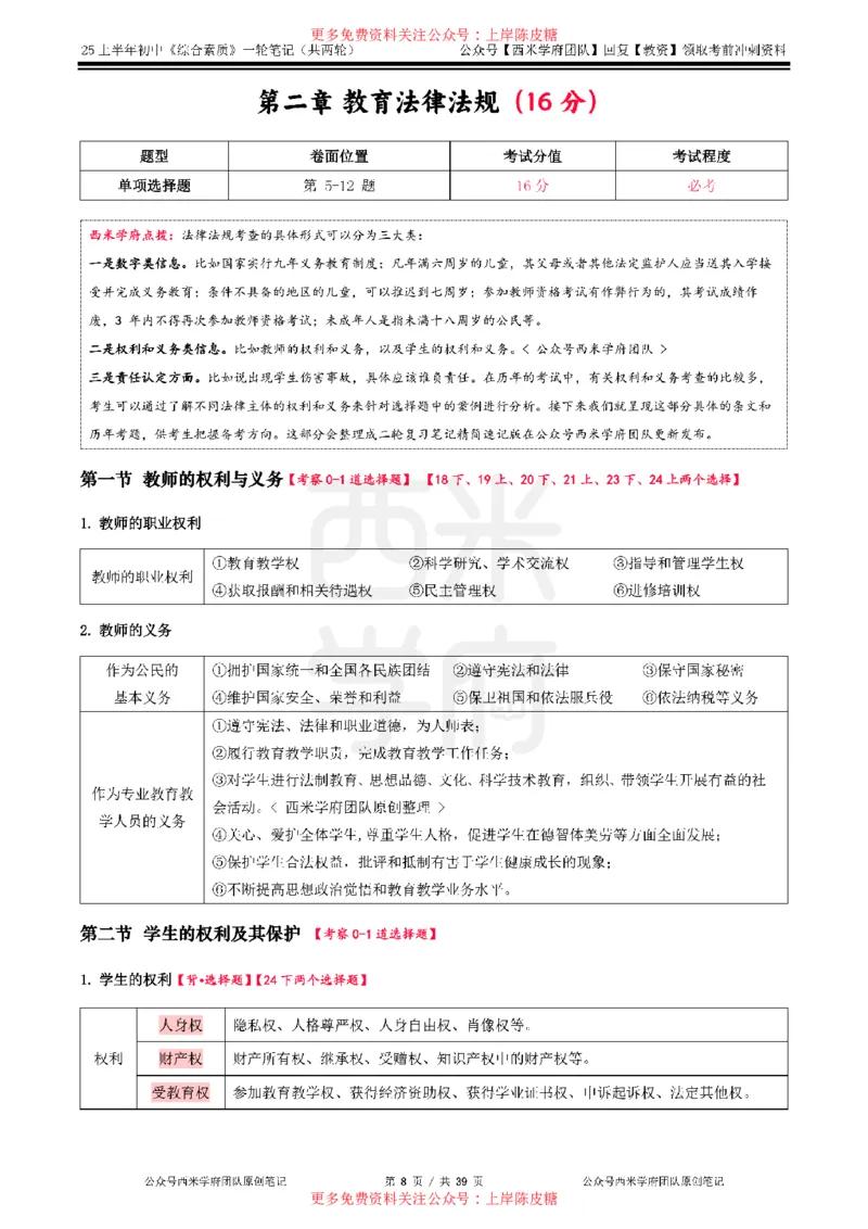 25上初中-综合素质一轮笔记公众号：双马尾资料库_4-教培资料-26年最新资料-同步更新_科一科二电子资料合集中小幼（笔记真题知识点汇总等）文件多，按需保存_01西米合集