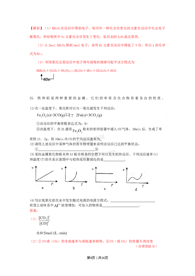 2009年高考化学试卷（上海）（解析卷）_1.高考2025全国各省真题+答案_01.2008-2024全国高考真题（按省份分类）_31.上海_2008-2024&middot;（上海）化学高考真题
