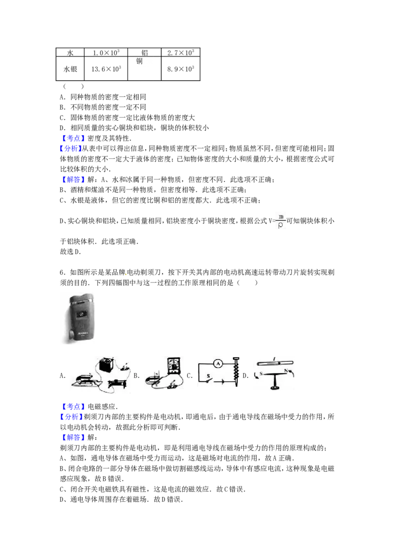 2016年贵州省黔东南州中考物理试题及答案_中考真题_4.物理中考真题2015-2024年_地区卷_贵州省_贵州黔东南物理16-21