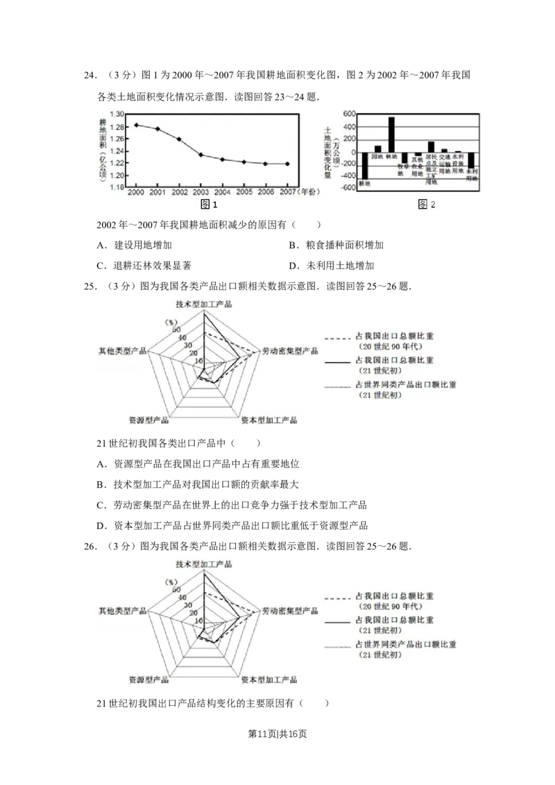 2011年高考地理试卷（江苏）（空白卷）_1.高考2025全国各省真题+答案_01.2008-2024全国高考真题（按省份分类）_10.江苏_2008-2024&middot;（江苏）地理高考真题
