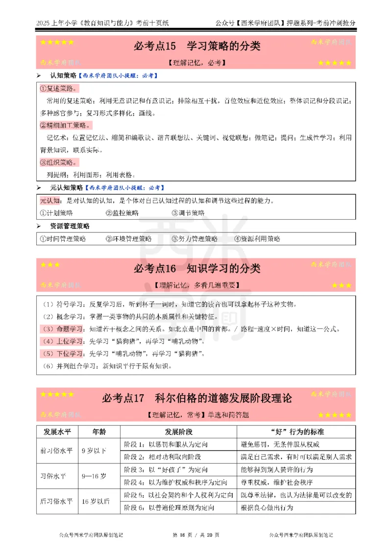 25上小学-教育知识-考前十页纸公众号：双马尾资料库_4-教培资料-26年最新资料-同步更新_科一科二电子资料合集中小幼（笔记真题知识点汇总等）文件多，按需保存_01西米合集