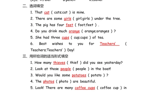 No.111名词专项练习题①答案解析_初中英语语法_最全初中英语语法习题_No.111名词专项练习题①