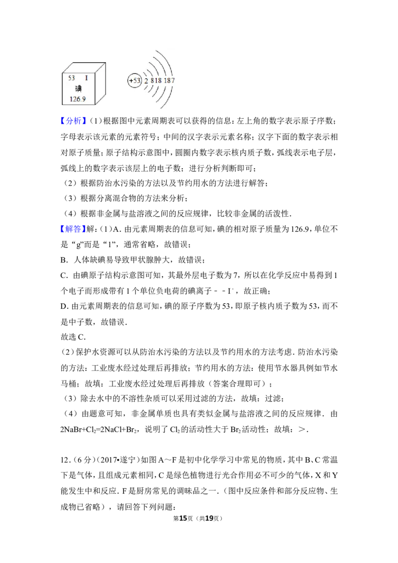 2017年四川省遂宁市中考化学试卷（含解析版）_中考真题_5.化学中考真题2015-2024年_地区卷_四川省_四川遂宁化学12-22
