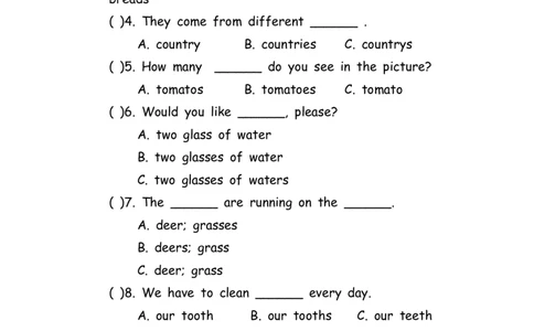 No.111名词专项练习题①_初中英语语法_最全初中英语语法习题_No.111名词专项练习题①