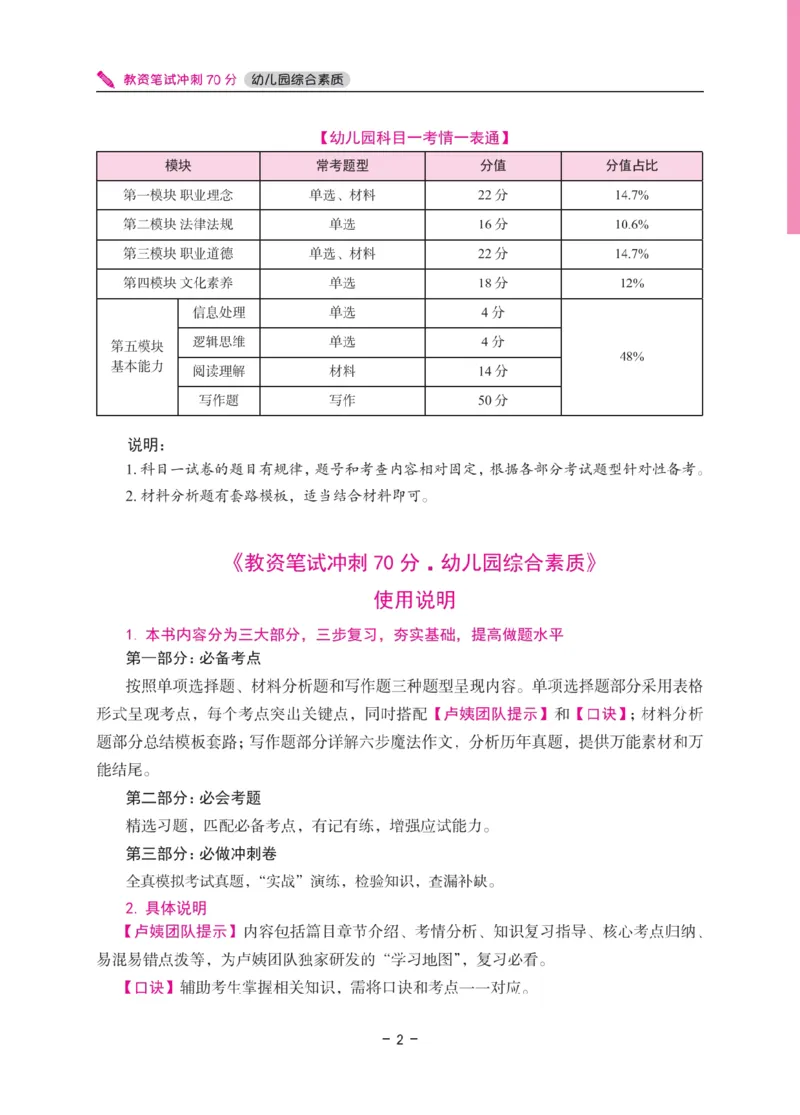 《教资笔试冲刺70分&middot;幼儿园综合素质》_4-教培资料-26年最新资料-同步更新_科一科二电子资料合集中小幼（笔记真题知识点汇总等）文件多，按需保存_03卢姨合集