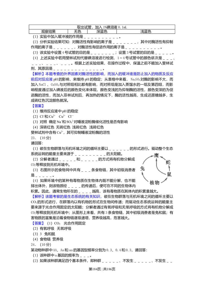 2010年高考生物试卷（海南）（解析卷）_1.高考2025全国各省真题+答案_01.2008-2024全国高考真题（按省份分类）_29.海南_2008-2024&middot;（海南）生物高考真题