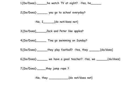 No.18do&does练习题_初中英语语法_最全初中英语语法习题_No.18do&does练习题