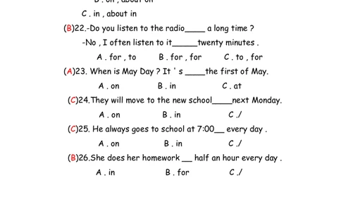 No.11时间介词练习题答案解析_初中英语语法_最全初中英语语法习题_No.11时间介词练习题