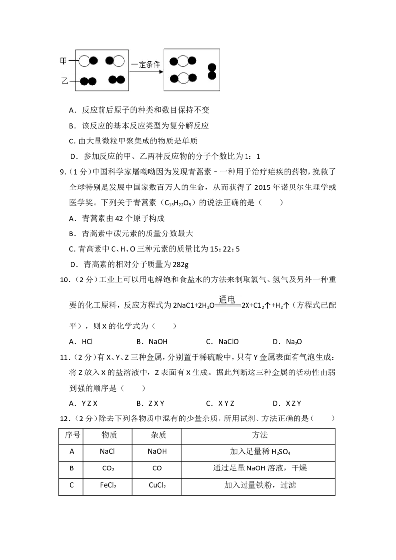2016年青海省中考化学试卷（省卷）原卷版_中考真题_5.化学中考真题2015-2024年_地区卷_青海化学10-21