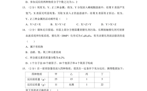 2014年湖南省娄底市中考化学试卷（学生版）学霸冲冲冲shop348121278.taobao.com_中考真题_5.化学中考真题2015-2024年_地区卷_湖南省_娄底化学06-22缺20