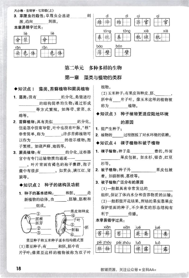 2026《万唯大小卷&bull;生物》7上周测小卷(RJ)_2026万唯系列预习复习_2026版初中《万唯大小卷》7年级上册（全科多版本）_2026《万唯大小卷&bull;生物》7上(RJ)