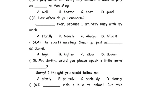 No.106副词练习题②_初中英语语法_最全初中英语语法习题_No.106副词练习题②