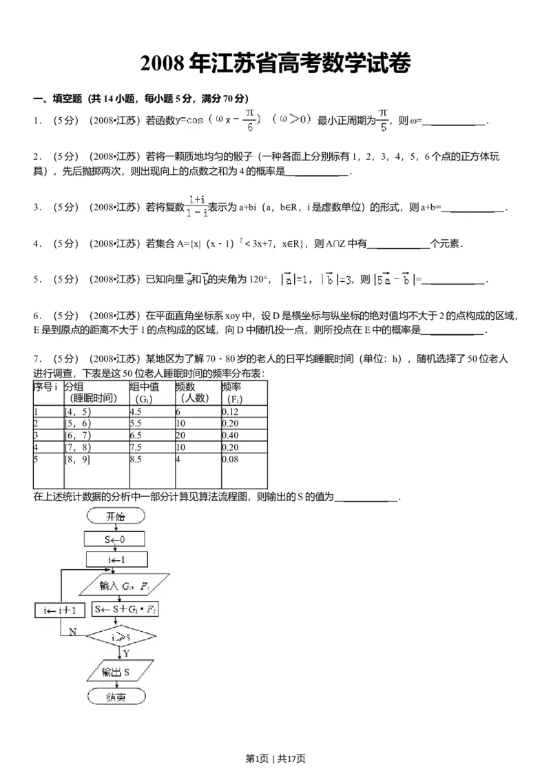 2008年高考数学试卷（江苏）（解析卷）_1.高考2025全国各省真题+答案_01.2008-2024全国高考真题（按省份分类）_10.江苏_2008-2024&middot;（江苏）数学高考真题