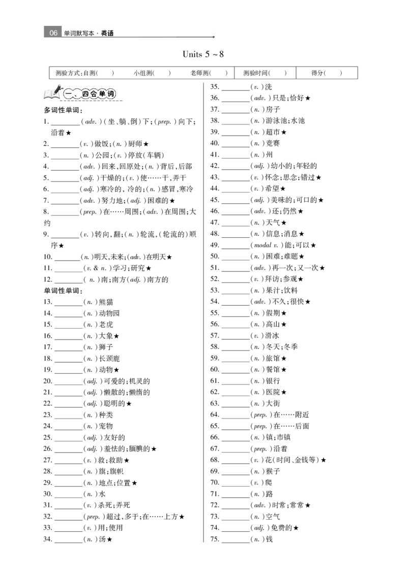 7年级人教单词默写本_初中英语语法_最全初中英语语法习题_No.26七年级单词默写纸