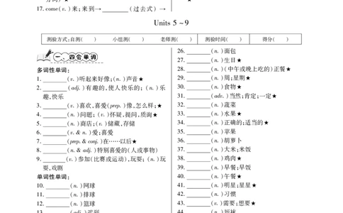 7年级人教单词默写本_初中英语语法_最全初中英语语法习题_No.26七年级单词默写纸