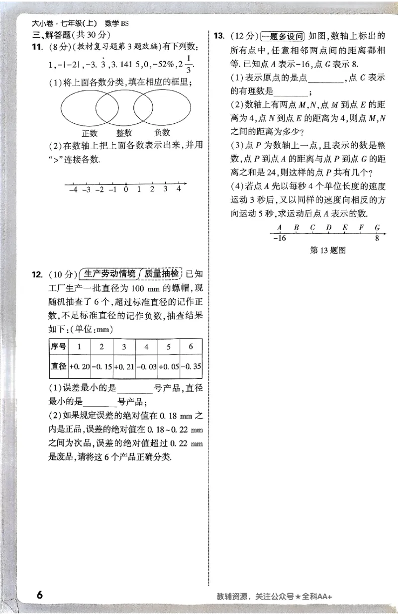 2026《万唯大小卷&bull;数学》7上周测小卷(BS)_2026万唯系列预习复习_2026版初中《万唯大小卷》7年级上册（全科多版本）_2026《万唯大小卷&bull;数学》7上(BS)
