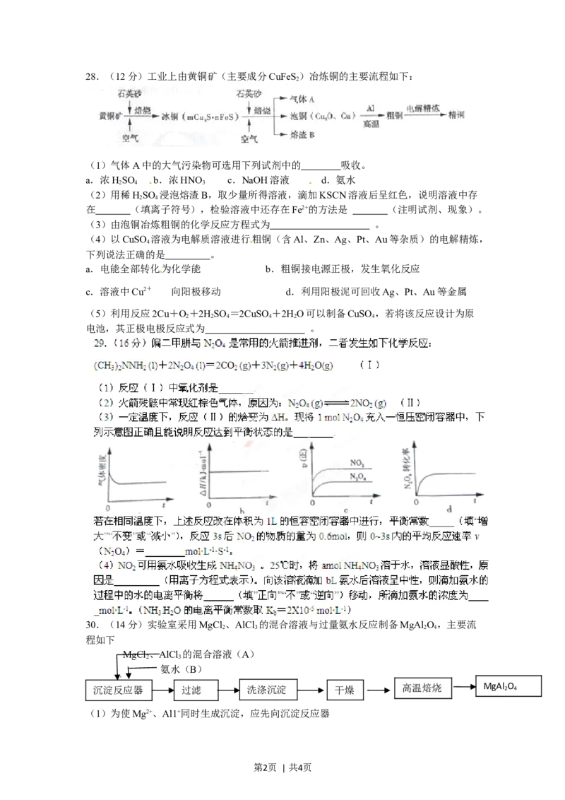 2012年高考化学试卷（山东）（空白卷）_1.高考2025全国各省真题+答案_01.2008-2024全国高考真题（按省份分类）_15.山东_2008-2024&middot;（山东）化学高考真题