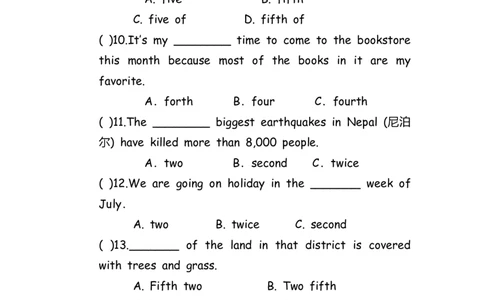 No.99数词练习题①_初中英语语法_最全初中英语语法习题_No.99数词练习题①