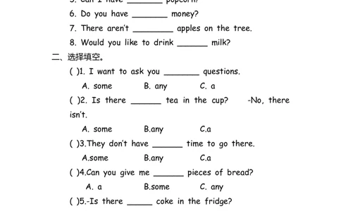 No.52some&any练习题②_初中英语语法_最全初中英语语法习题_No.52some&any练习题②