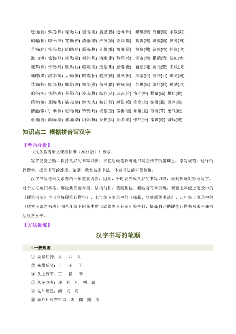 专题01字音字形（讲练）（全国通用）（原卷版）_120中考语文全套复习_中考语文复习总复习_二轮复习资料_完2024年中考语文二轮复习课件+讲义+练习（全国通用）_配套讲练