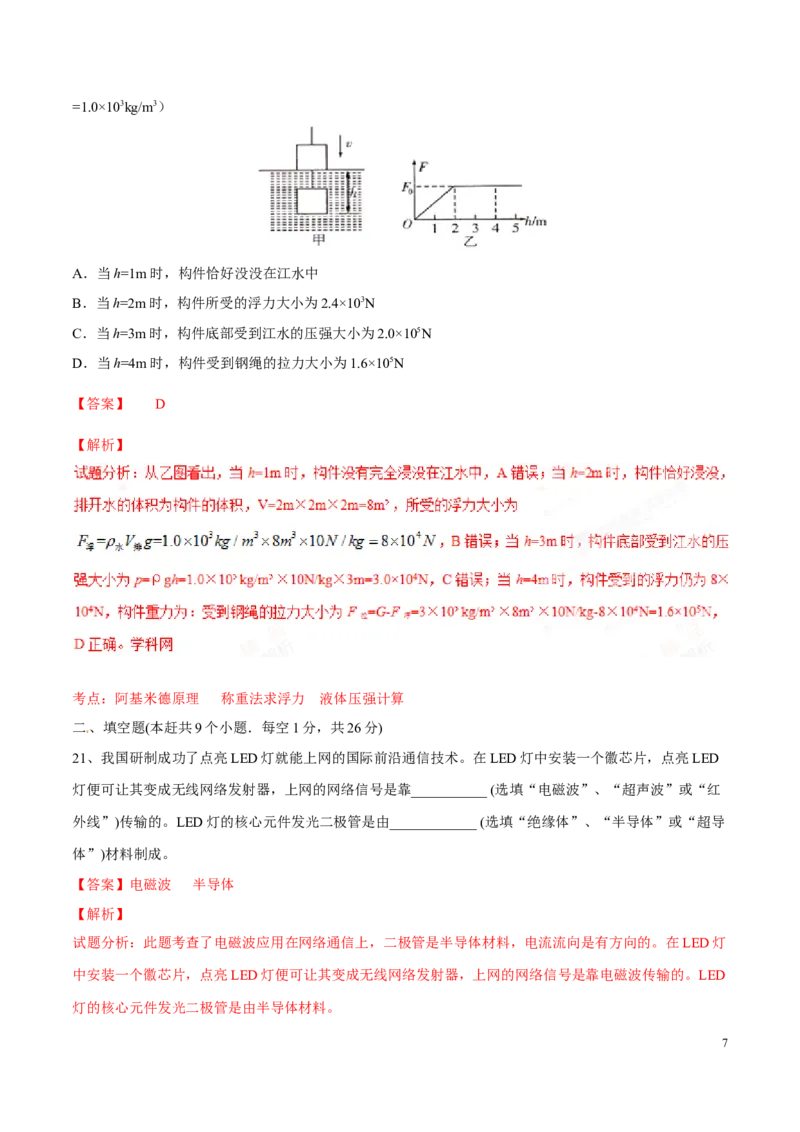 2016年中考真题精品解析物理（四川泸州卷）精编word版（解析版）_中考真题_4.物理中考真题2015-2024年_地区卷_四川省_四川泸州物理14-21缺19
